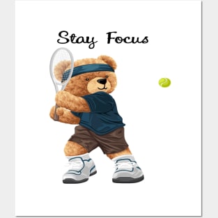 BEAR PLAYING TENNIS Posters and Art